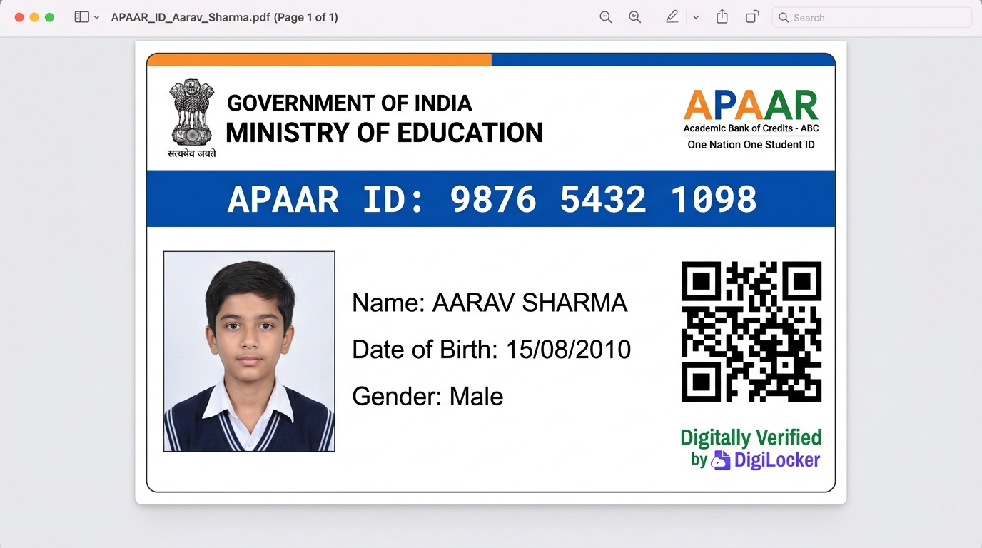 Sample 12-Digit APAAR ID Card PDF with Verified QR Code (अपार आईडी कार्ड)